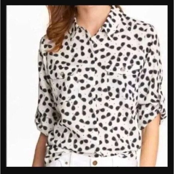Karl Lagerfeld Paris Sunglasses print button down blouse Small NWT - Picture 1 of 6